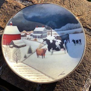 American Folk Art Collection Cows In Winter Limited Edition Vintage Porcelain Pl